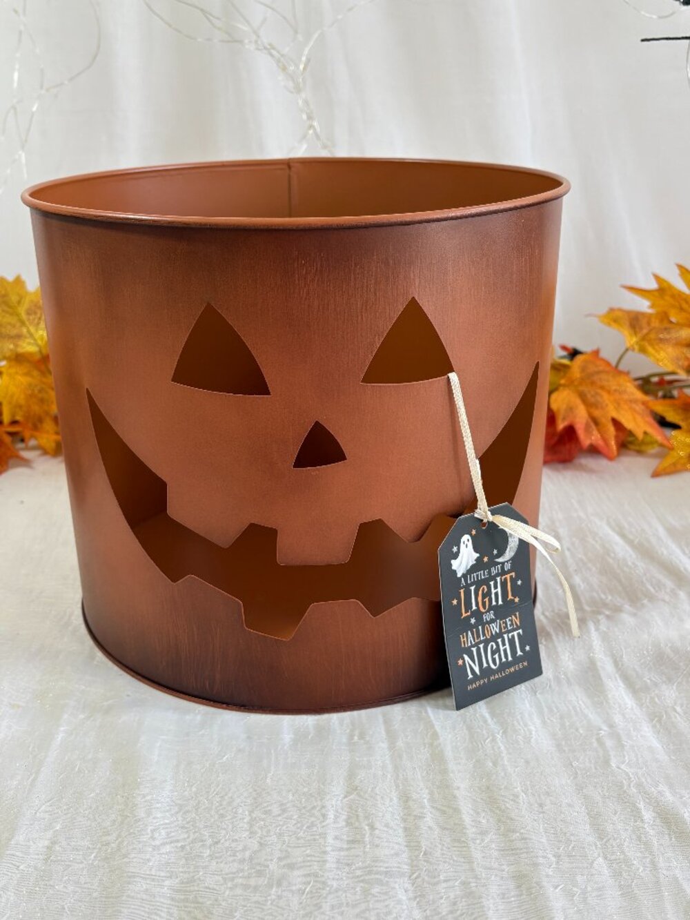 Rustic Metal Halloween Jack O Lantern Bucket Lantern Candle Holder XXL New